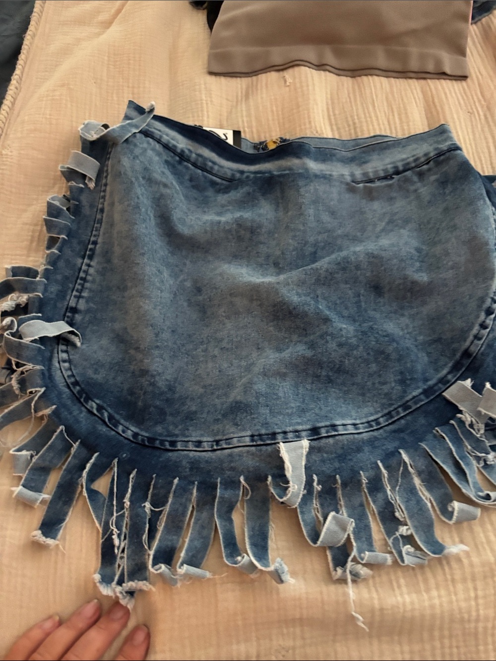 Thrills Distressed Blue Denim Fringe Shorts